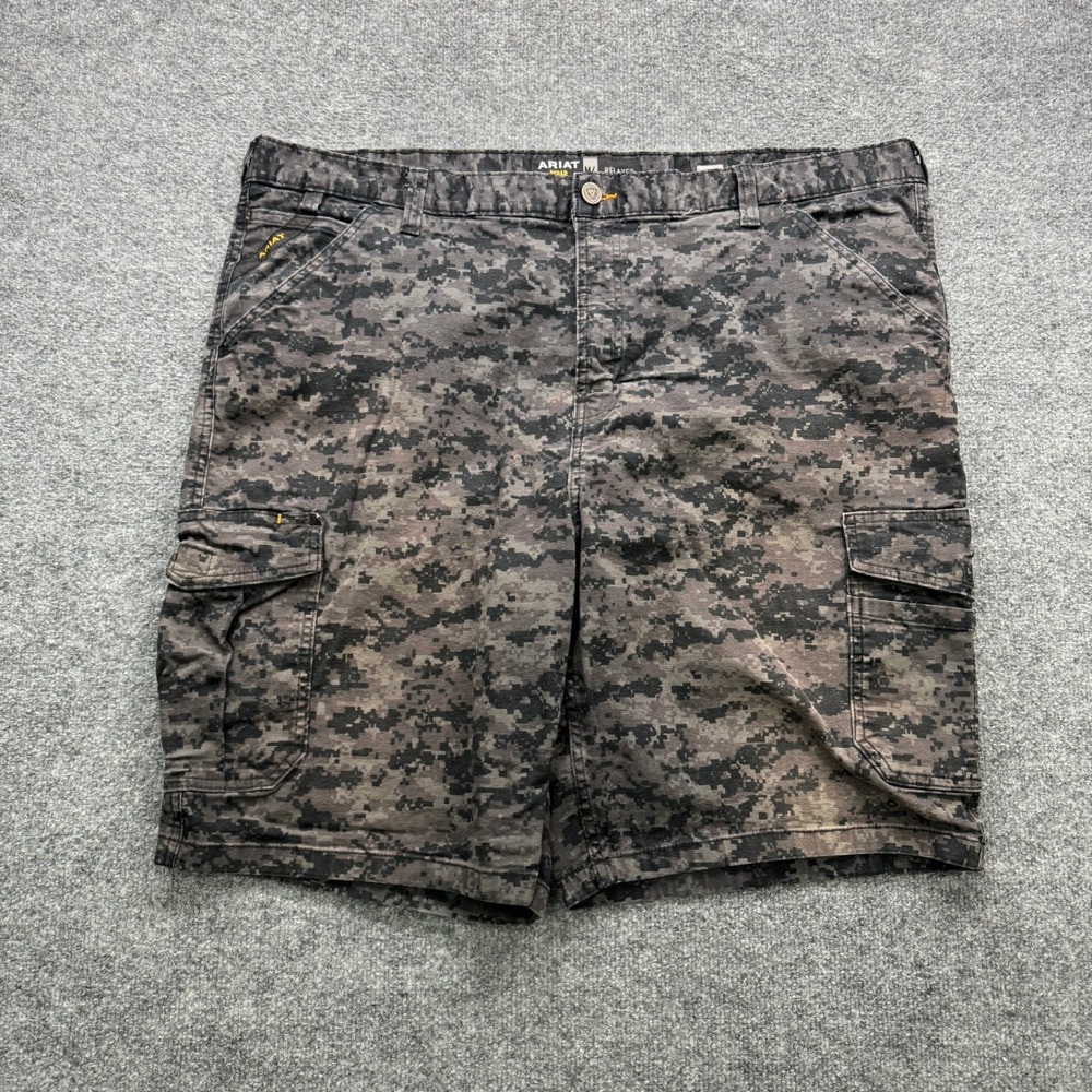 Ariat Rebar M4 Relaxed Cargo Shorts Mens 44 Black Camo 10in Tough Workwear